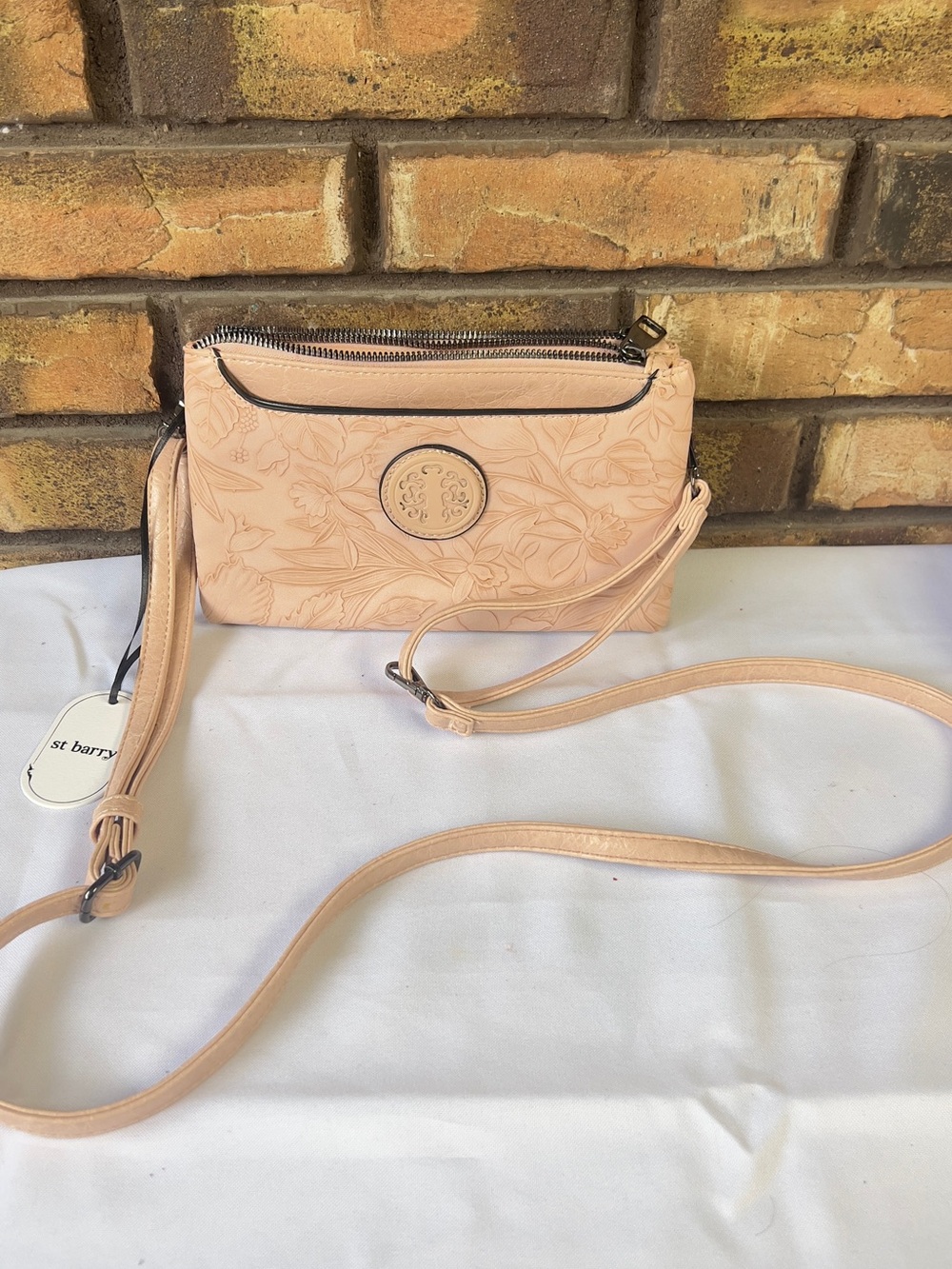 Peach Floral Embossed Crossbody Bag